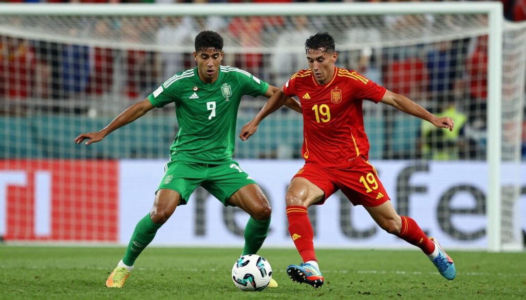 Spain vs Saudi Arabia match as Lamine Yamal celebrates during Spain's dominant 4-0 World Cup victory