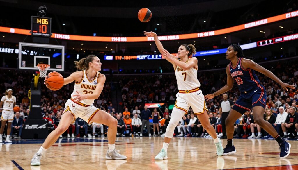 Caitlin Clark and Aliyah Boston celebrate after making WNBA history in Indiana Fever's 114-106 win over the Chicago Sky