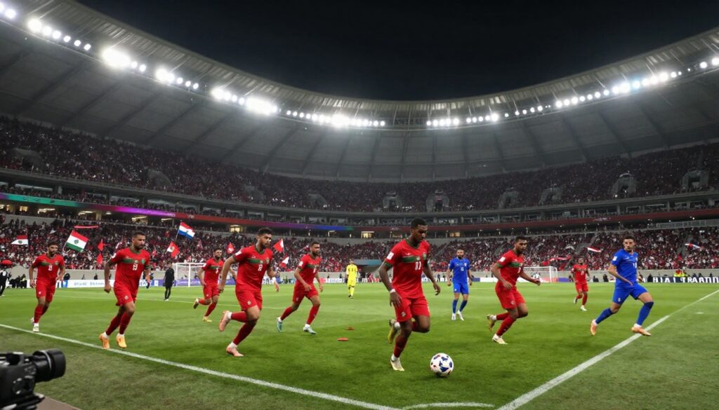 Morocco vs Haiti 2026 World Cup match intense action in Atlanta stadium with players battling for the ball